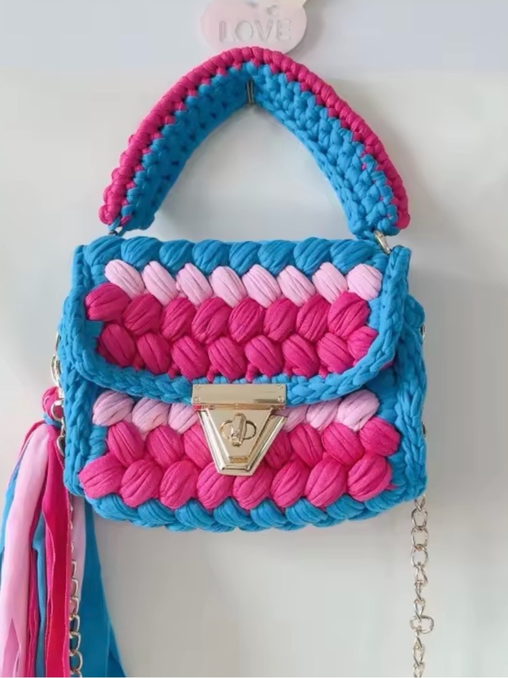 Kohl's Pink & Blue Crochet Mini Top-Handle Bag